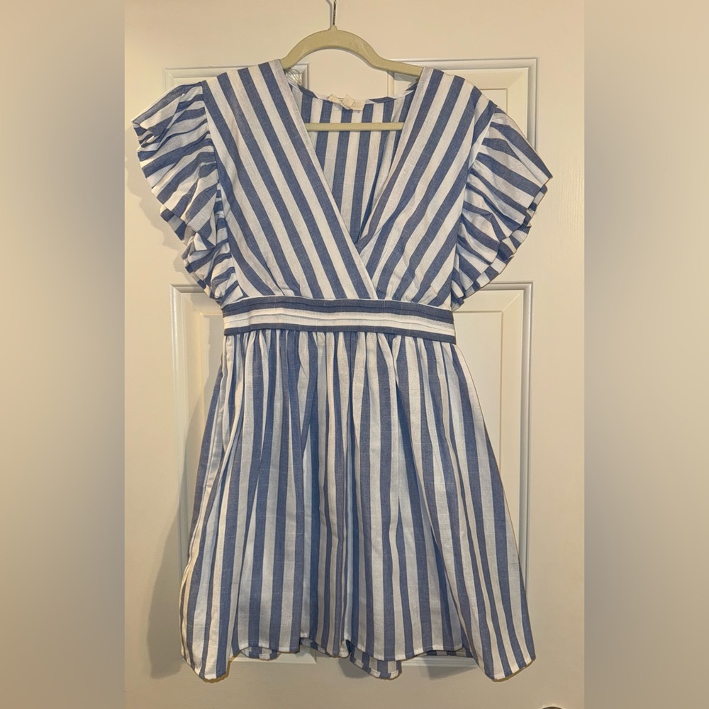 Entro Blue and White Striped Mini Dress